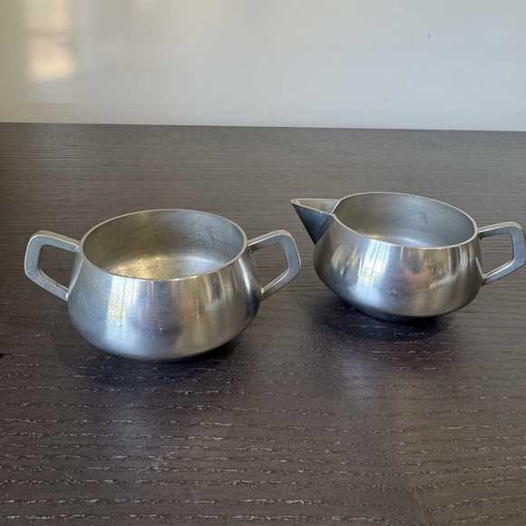 Vintage BM Norway Pewter Creamer & Sugar Bowl Set #36901 #36902 MCM Scandinavian - Picture 1 of 10